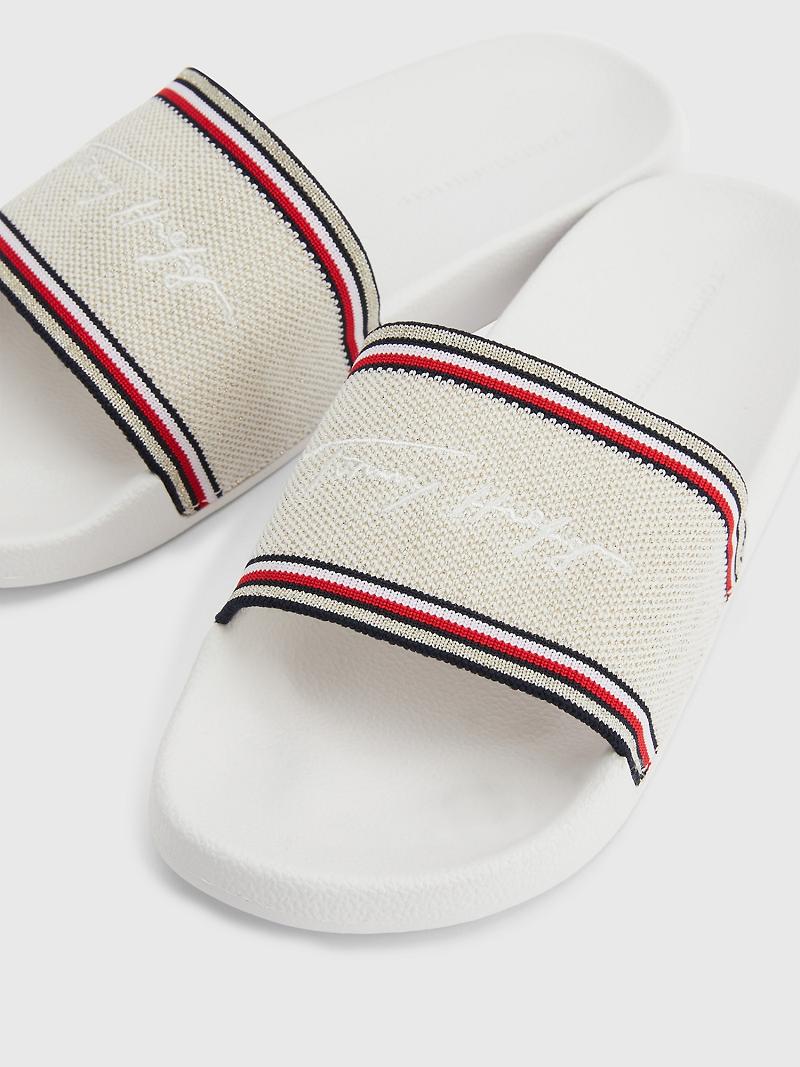 Női Tommy Hilfiger Recycled Metallic Knit Pool Slide Barna | HU 621HAP